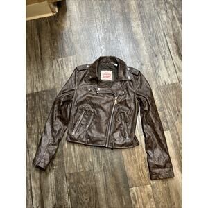 Levi’s Brown Vegan Leather Moto Snake Print Jacket Size XS